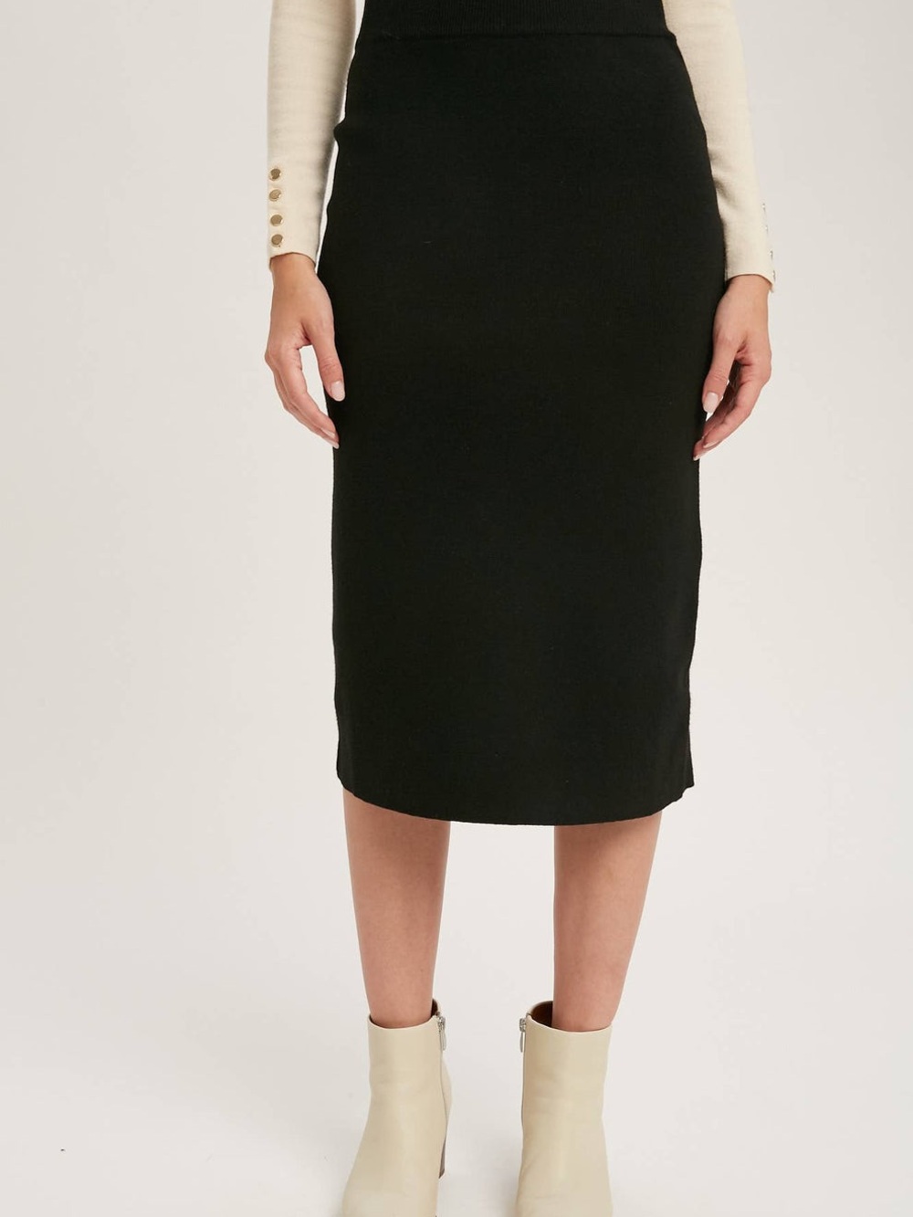 Blu Ivy Black Midi Pencil Skirt Side Slit - Multiple Sizes
